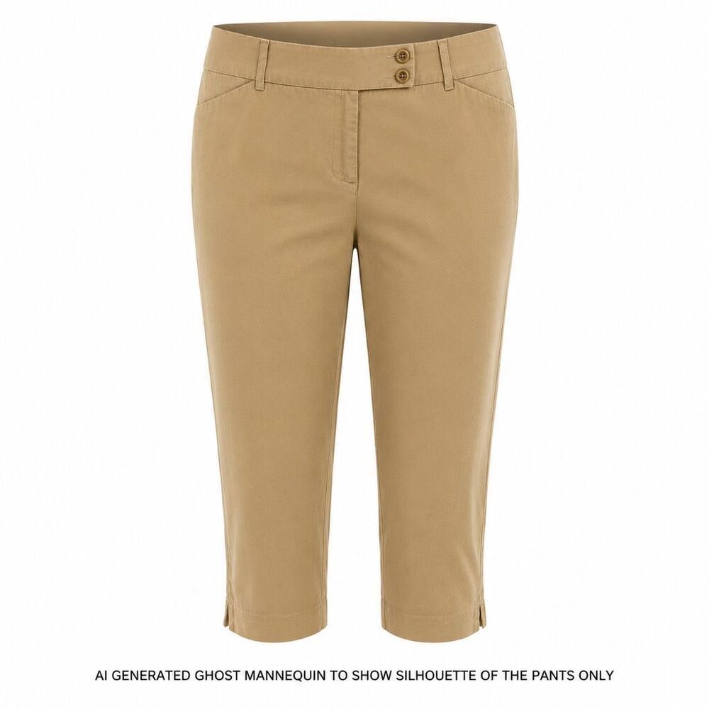 George London Fit Capri Pants Size 10 Khaki Cotton Coastal Casual Chic Tan Beige